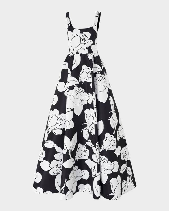 Square-Neck Flower Sleeveless Ball Gown